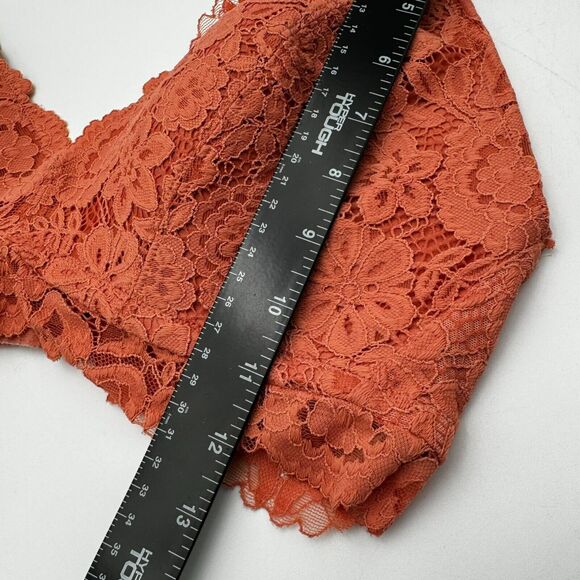 AERIE | 36 D Peach Orange Real Happy Wireless Plunge Floral Lined Lace Bra - Picture 7 of 7
